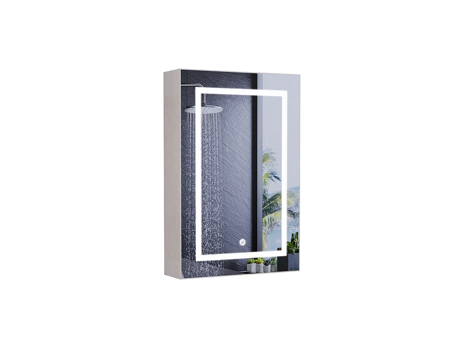 Armoire de salle de bain avec miroir et éclairage LED, 50x70x12.5, Espace de Rangement, anti-buée