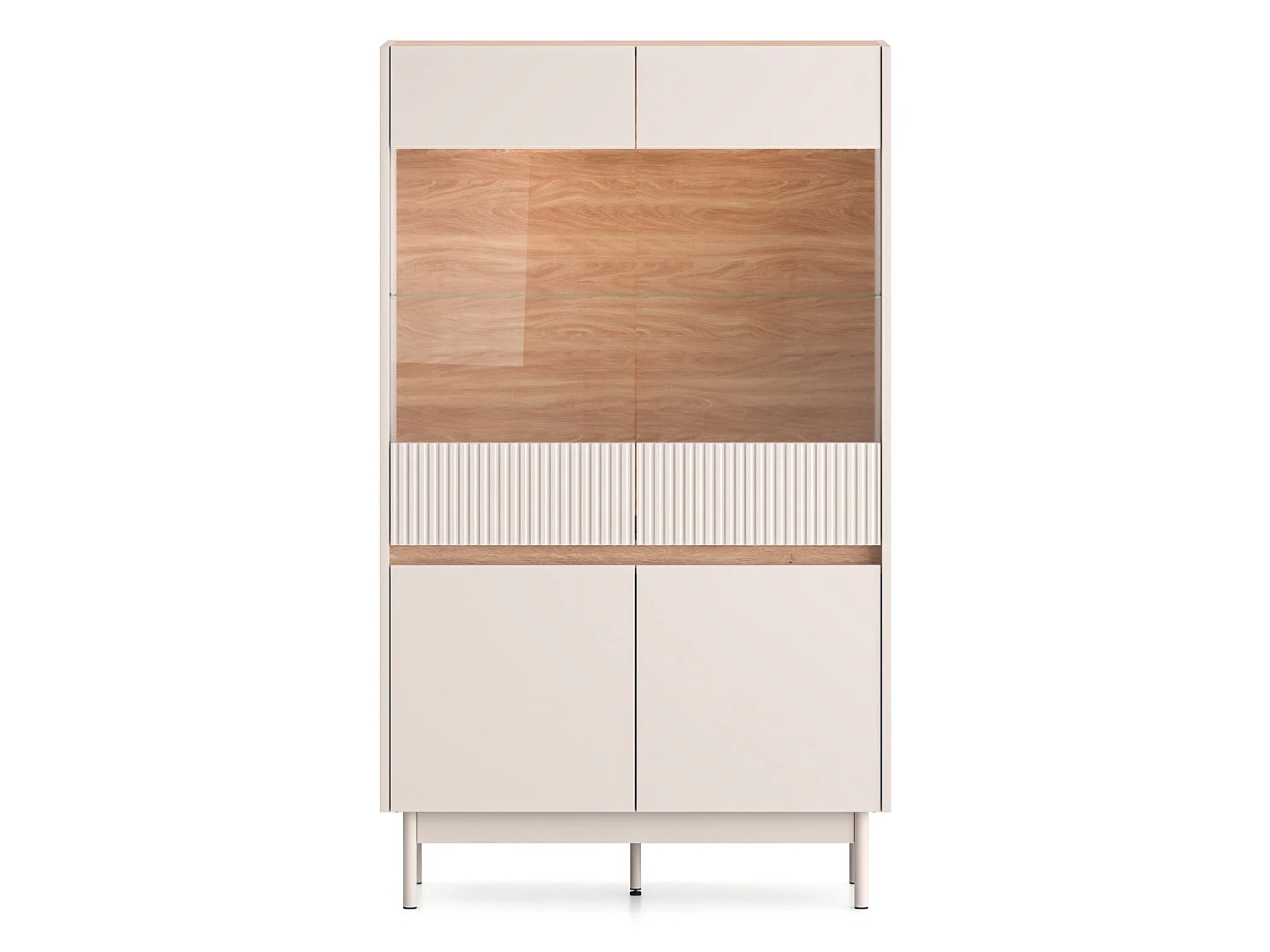 Vitrine 4 portes – verre & LED – Gris cachemire/aspect chêne – 92 cm – DUNEA