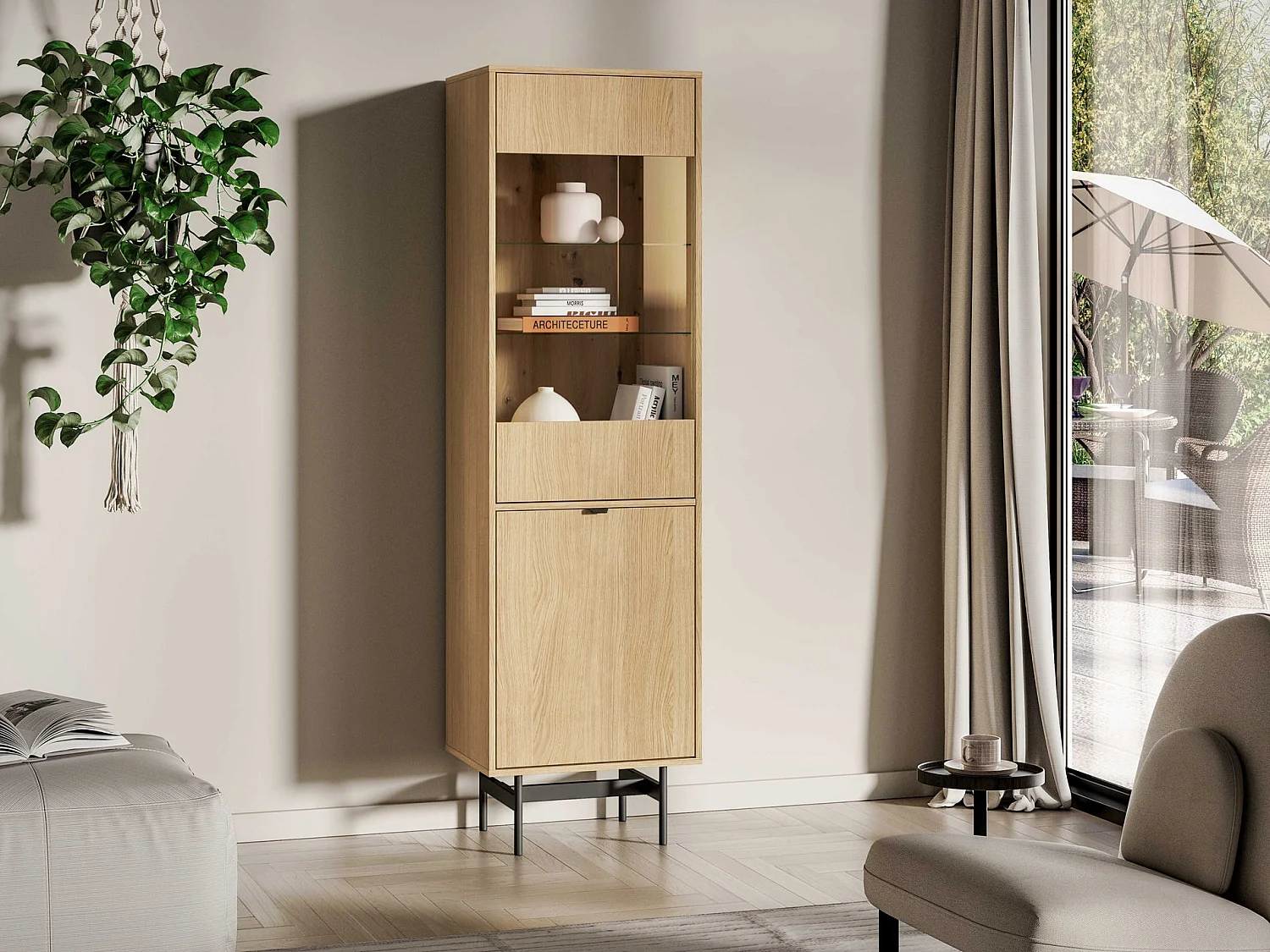 Vitrine 1 porte – Chêne mavelie – 54 cm – HEGGERS