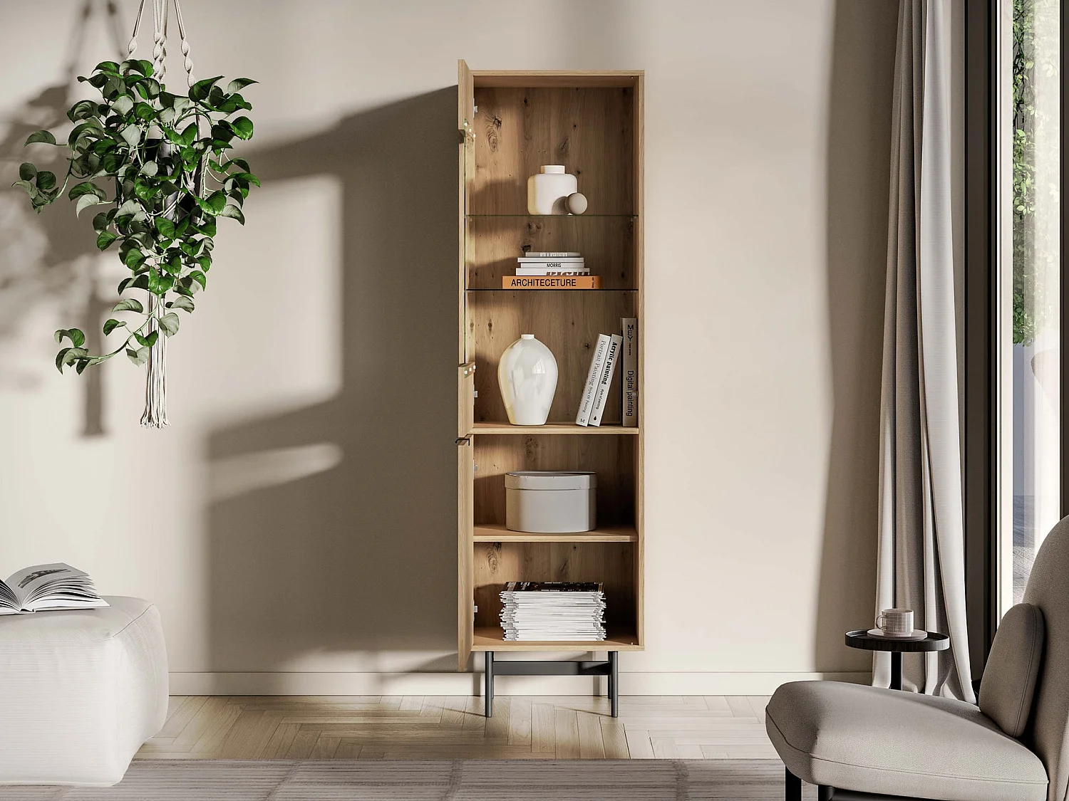 Vitrine 1 porte – Chêne mavelie – 54 cm – HEGGERS
