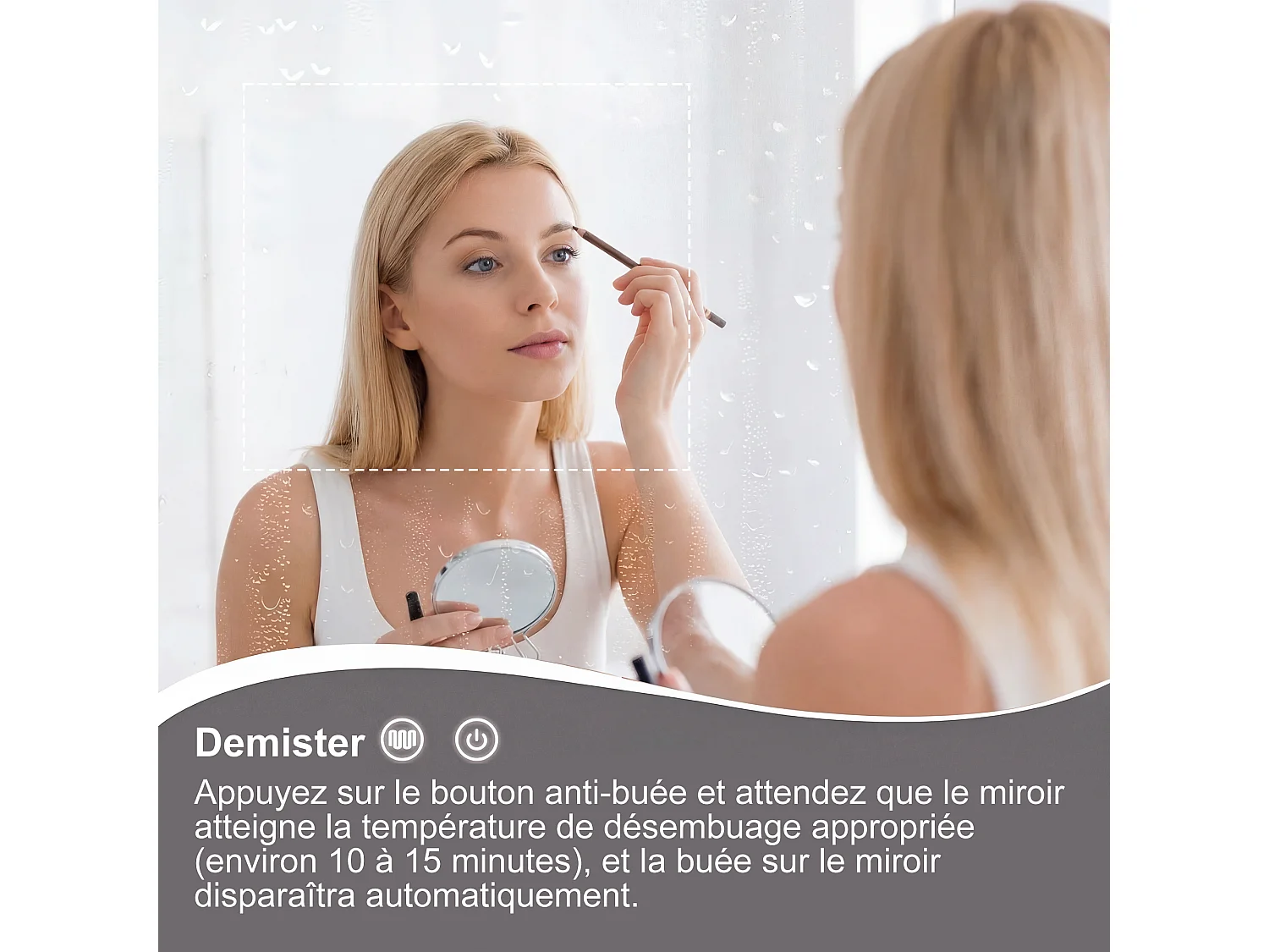 Armoire de salle de bain avec miroir, éclairage LED, 100x60x13.5cm, Espace de Rangement, anti-buée