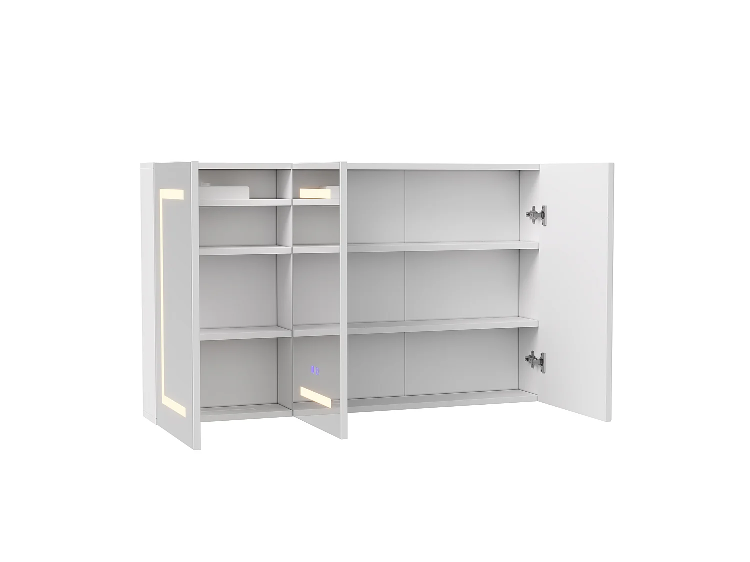 Armoire de salle de bain avec miroir, éclairage LED, 100x60x13.5cm, Espace de Rangement, anti-buée
