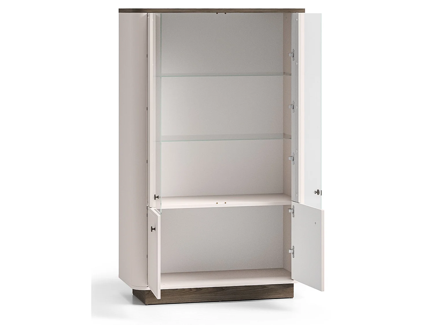 Vitrine basse – 4 portes & LED – Gris cachemire/aspect chêne foncé – 92 cm – VILAVIO