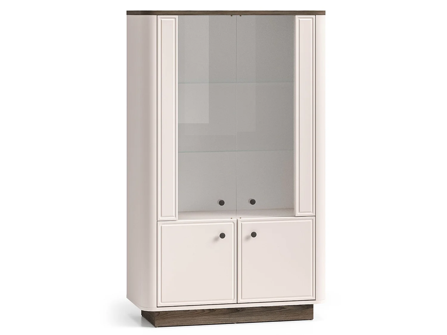 Vitrine basse – 4 portes & LED – Gris cachemire/aspect chêne foncé – 92 cm – VILAVIO