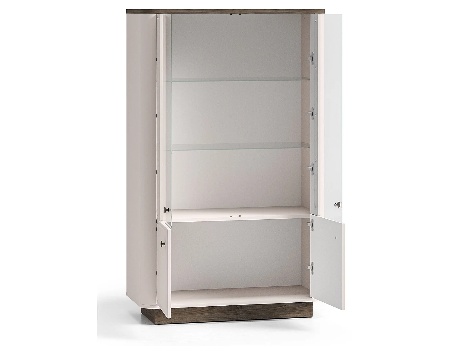 Vitrine 4-türig mit LED – Kaschmirgrau/Eichenoptik Dunkel – 92 cm – VILAVIO
