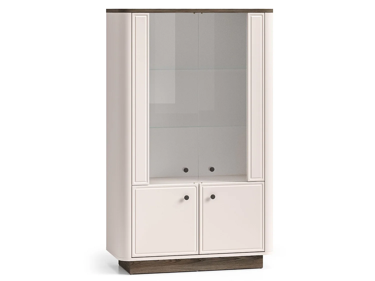 Vitrine 4-türig mit LED – Kaschmirgrau/Eichenoptik Dunkel – 92 cm – VILAVIO