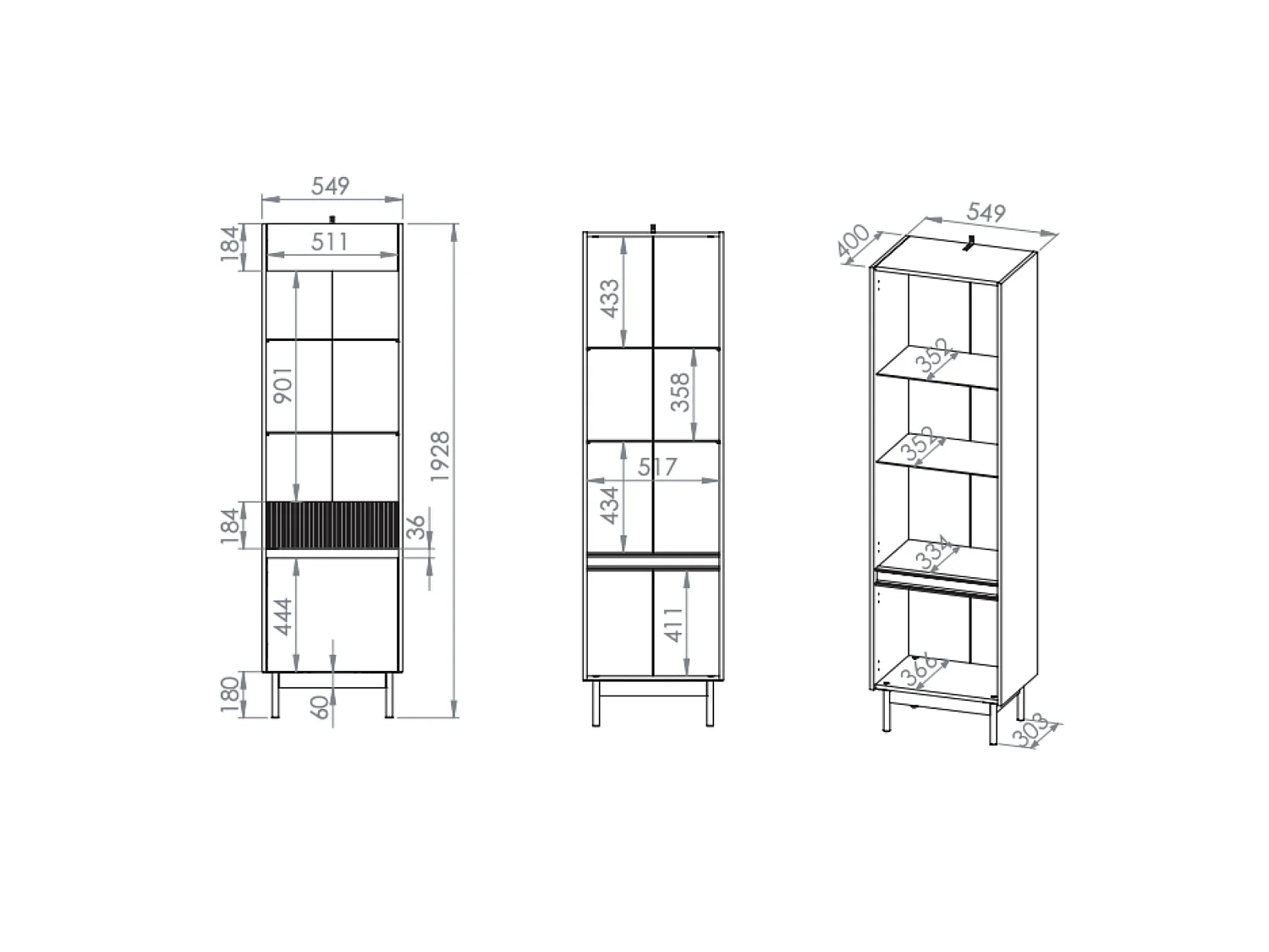 Vitrine 2 portes – verre & LED – Gris cachemire/aspect chêne – 55 cm – DUNEA