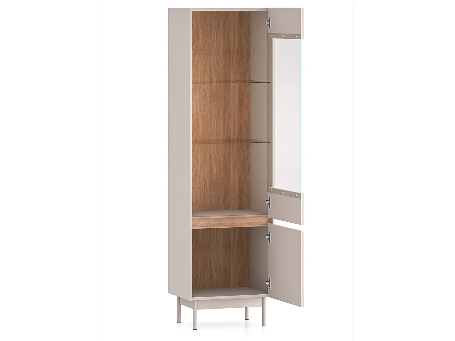 Vitrine 2 portes – verre & LED – Gris cachemire/aspect chêne – 55 cm – DUNEA