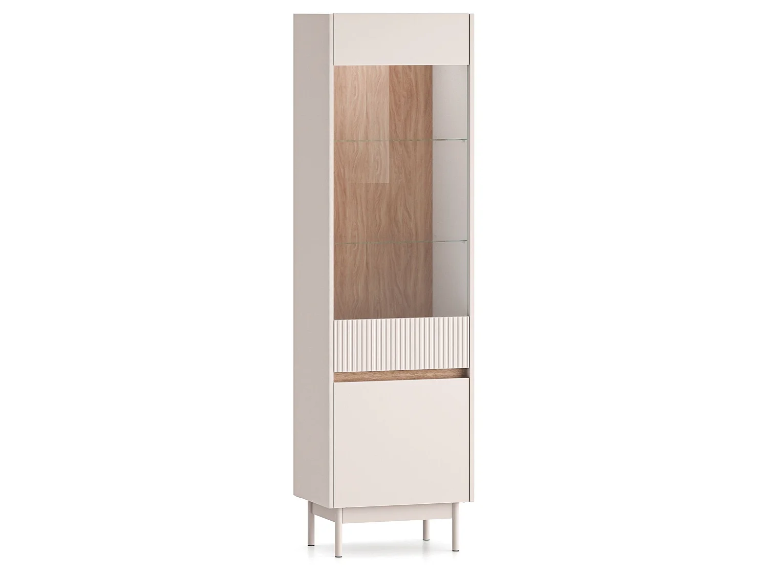 Vitrine 2 portes – verre & LED – Gris cachemire/aspect chêne – 55 cm – DUNEA