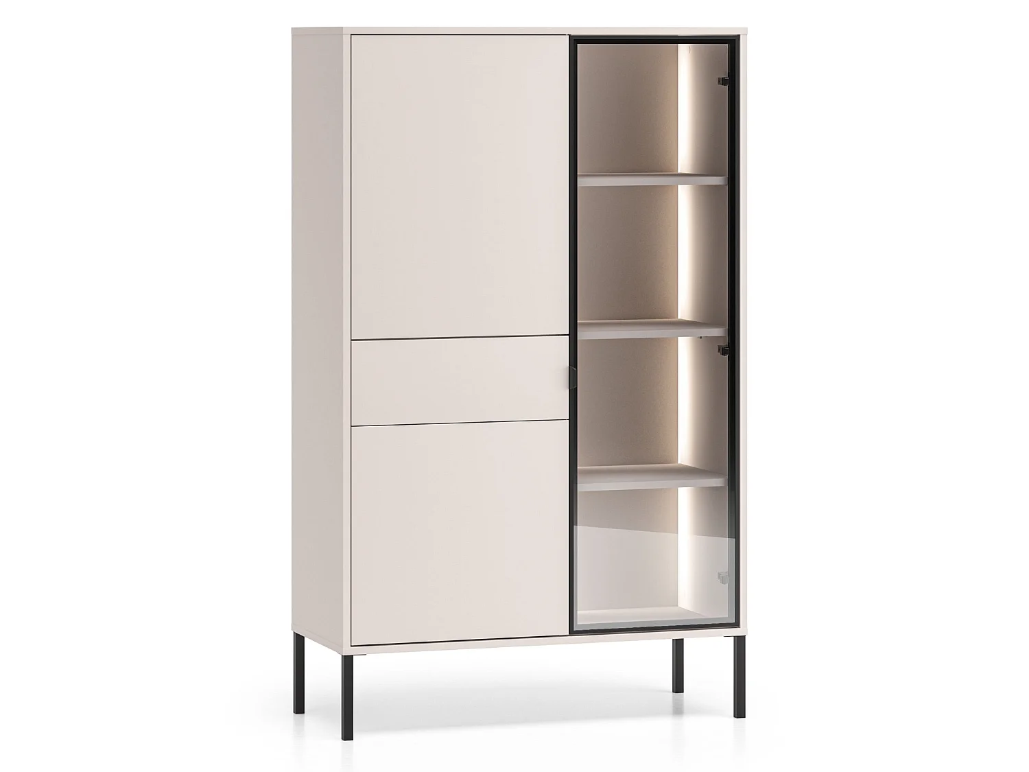Vitrine 3 portes – avec LED – Gris cachemire – 92 cm – BARNNEE