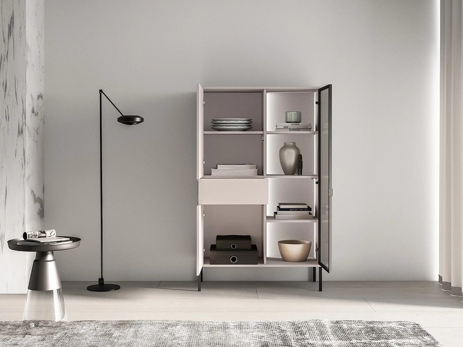 Vitrine 3 portes – avec LED – Gris cachemire – 92 cm – BARNNEE