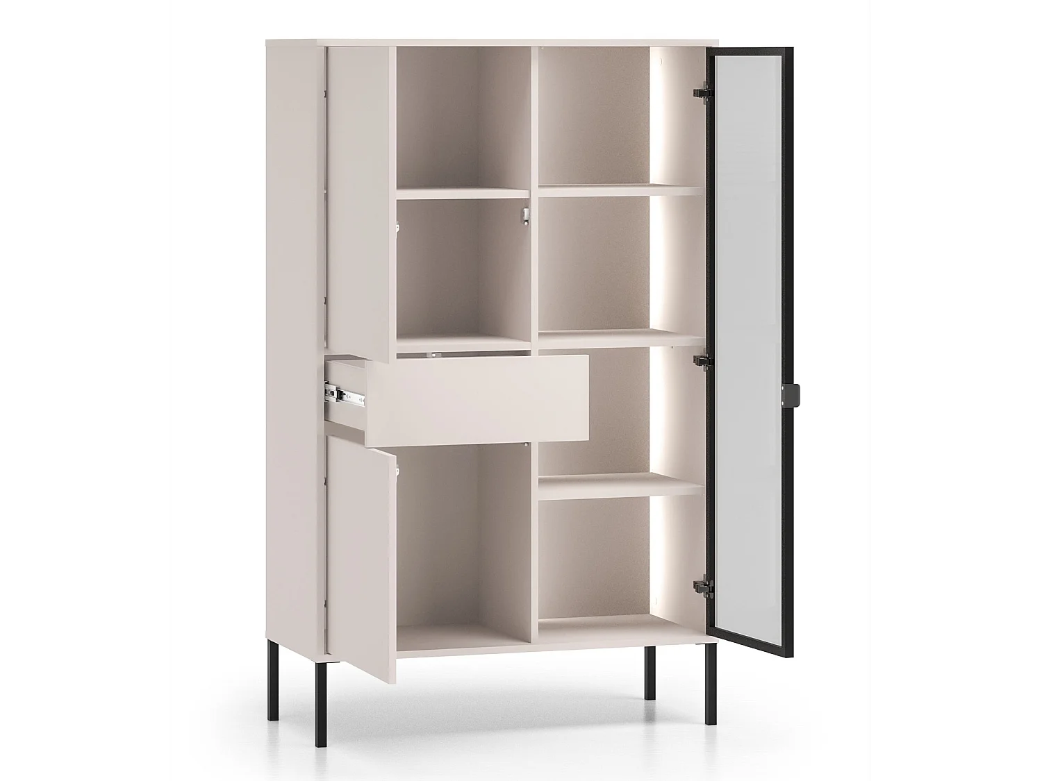 Vitrine 3 portes – avec LED – Gris cachemire – 92 cm – BARNNEE