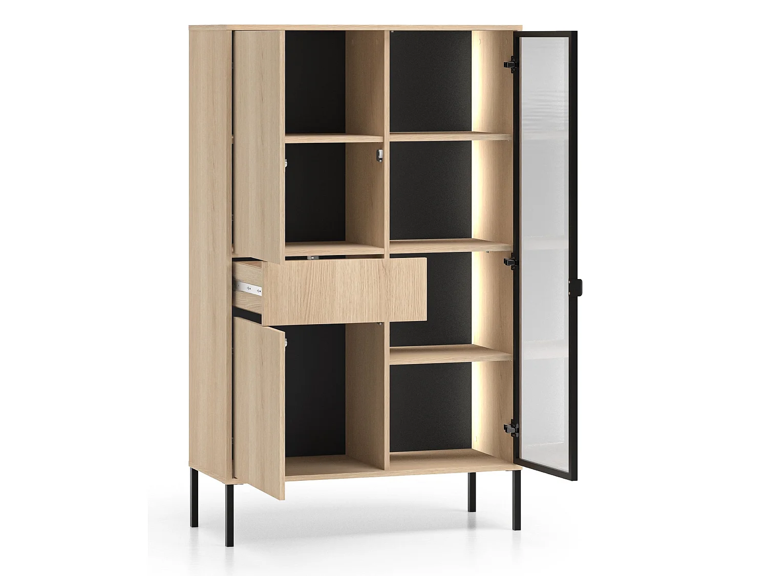 Vitrine 3 portes – avec LED – chêne – 92 cm – BARNNEE