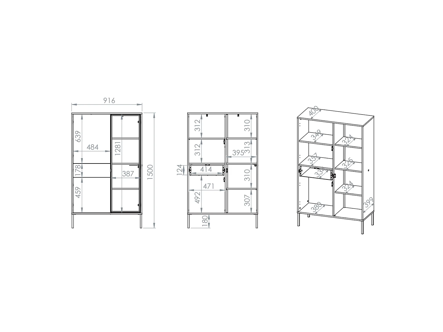 Vitrine 3 portes – avec LED – chêne – 92 cm – BARNNEE