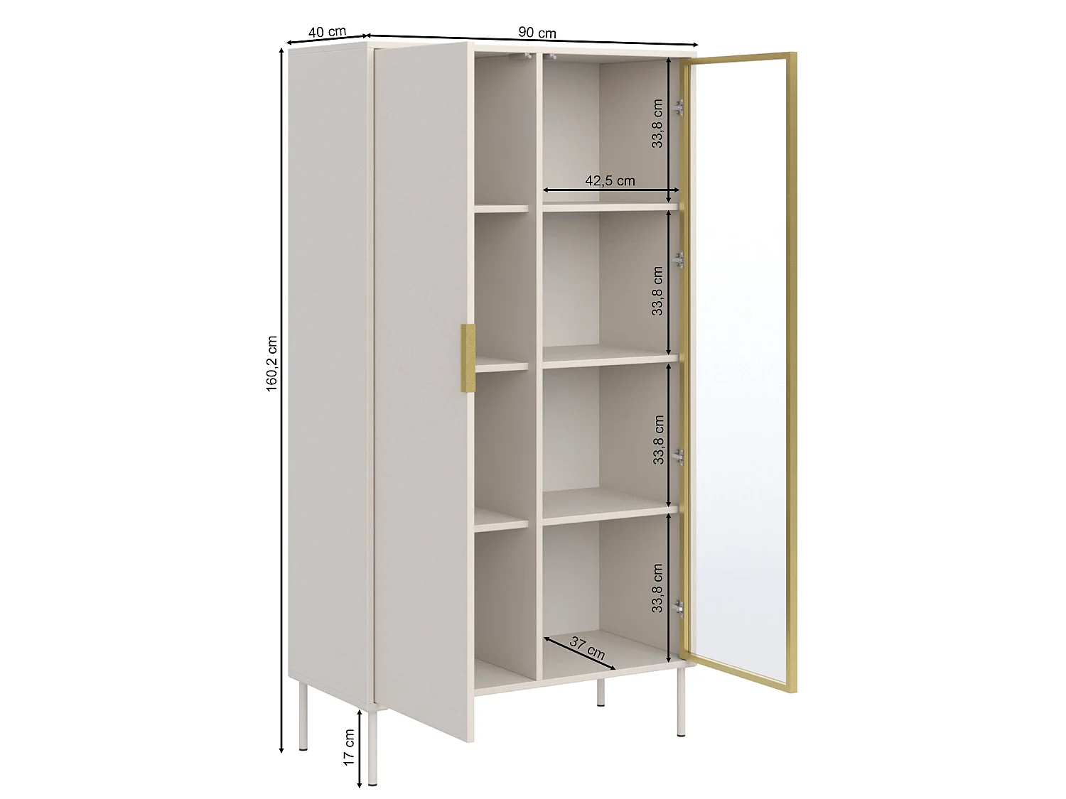 Vitrine 2 portes – façade en verre – Noir – 90 cm – VENA