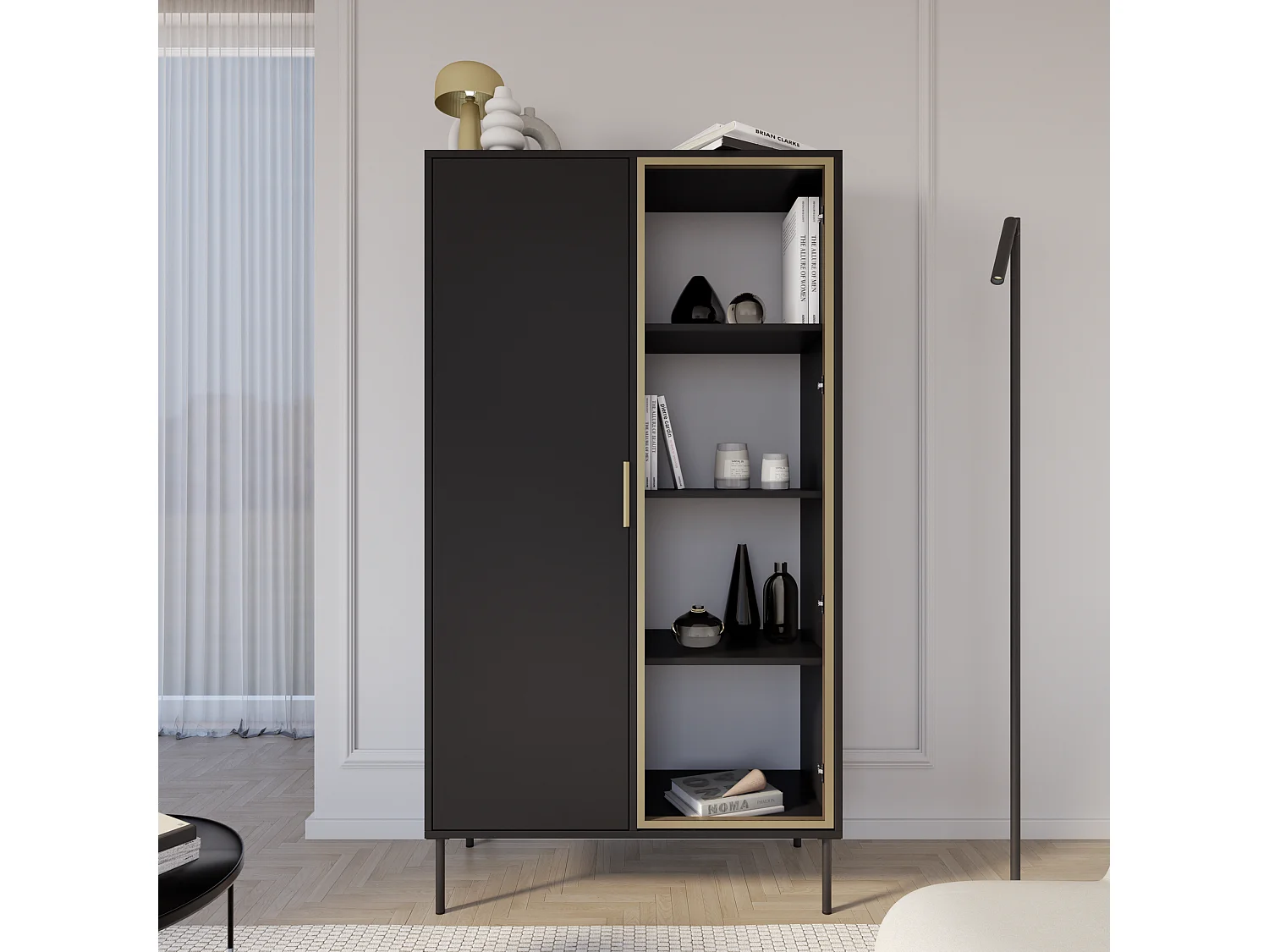 Vitrine 2 portes – façade en verre – Noir – 90 cm – VENA
