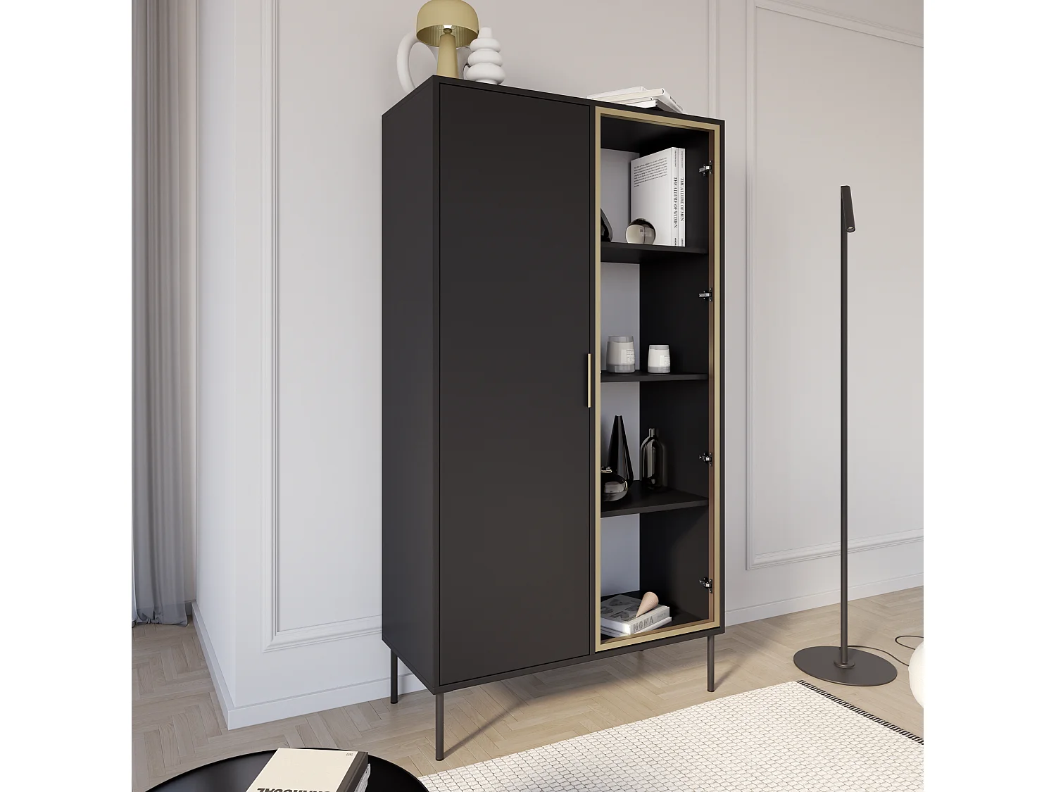 Vitrine 2 portes – façade en verre – Noir – 90 cm – VENA