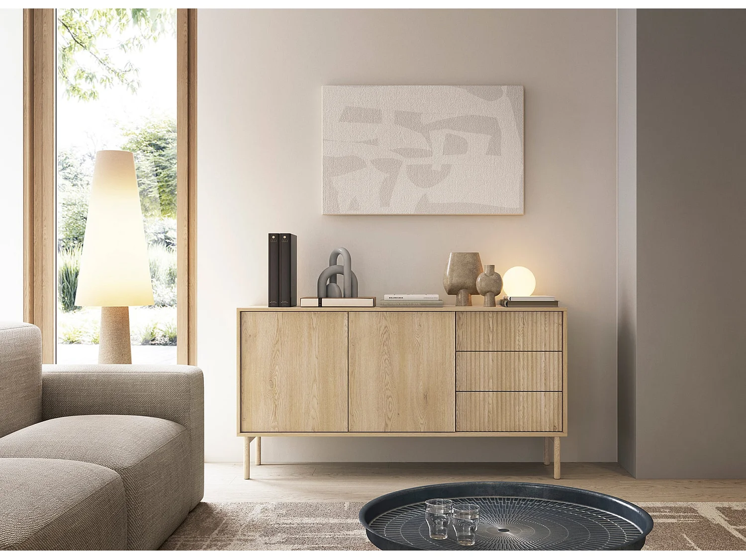 Sideboard 3-türig,3 Schubladen, Cremona Eiche, 153 cm - TAVO