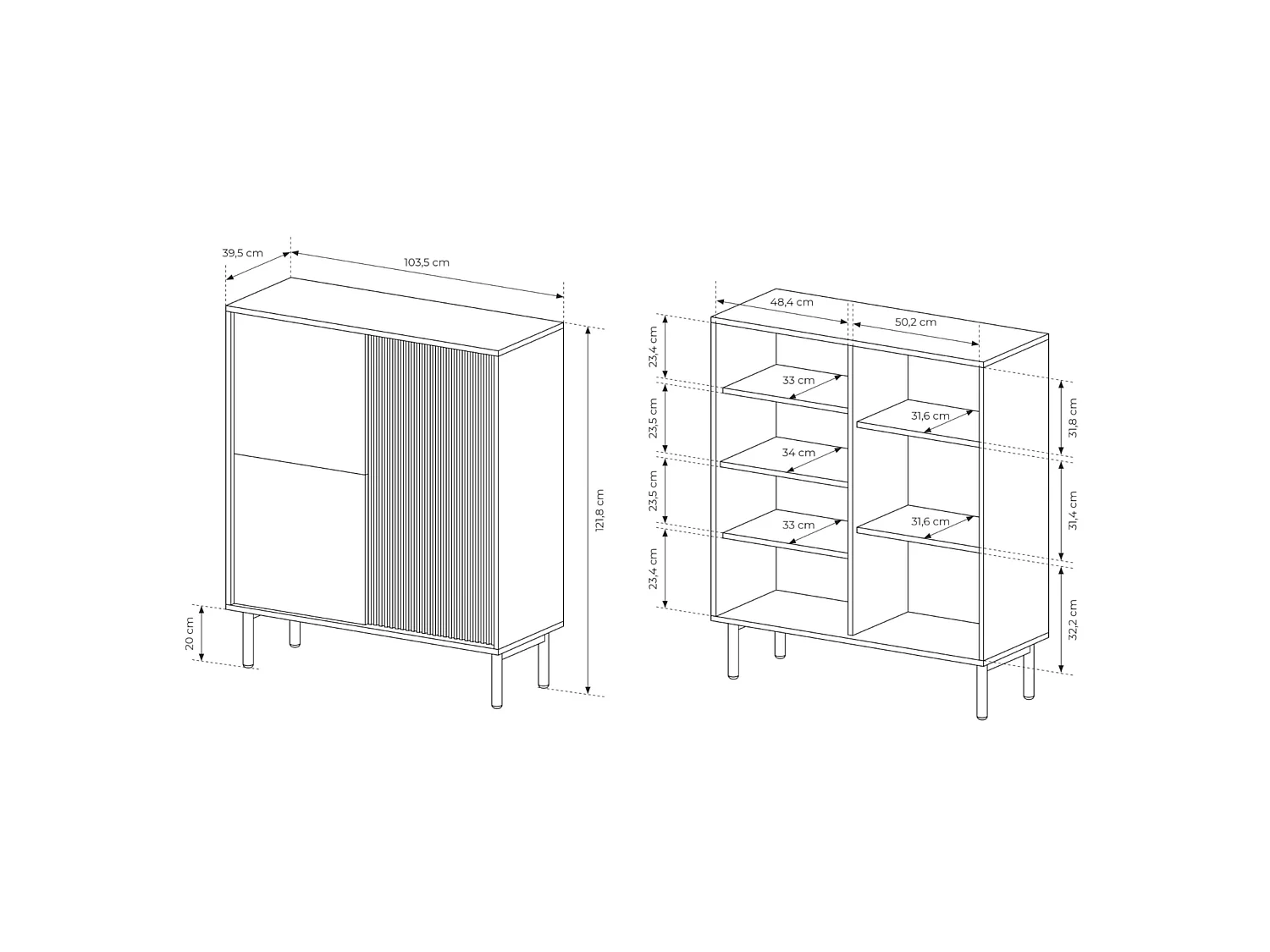 Highboard 3-türig, Cremona Eiche, 113 cm - TAVO