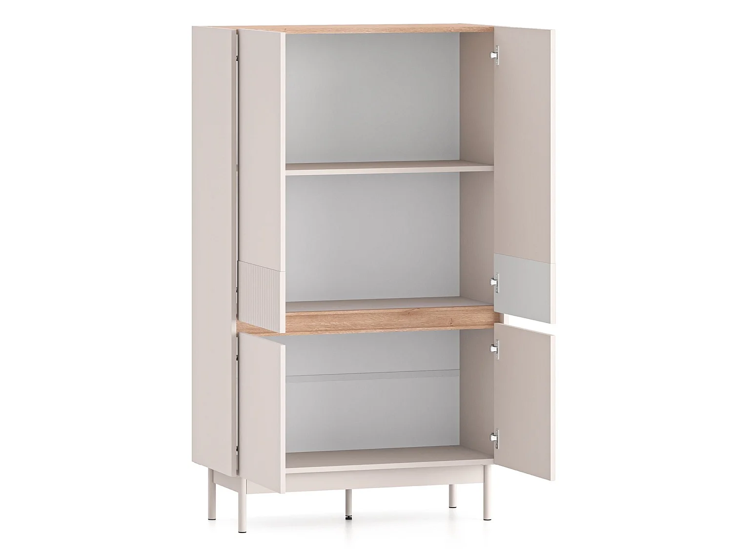 Buffet haut 4 portes – Gris cachemire/aspect chêne – 92 cm – DUNEA