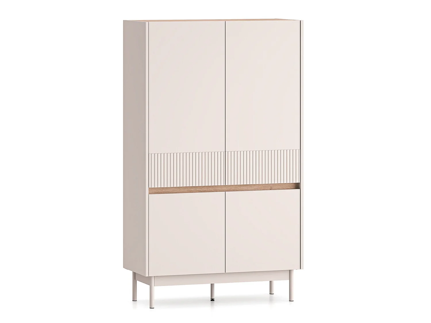 Buffet haut 4 portes – Gris cachemire/aspect chêne – 92 cm – DUNEA