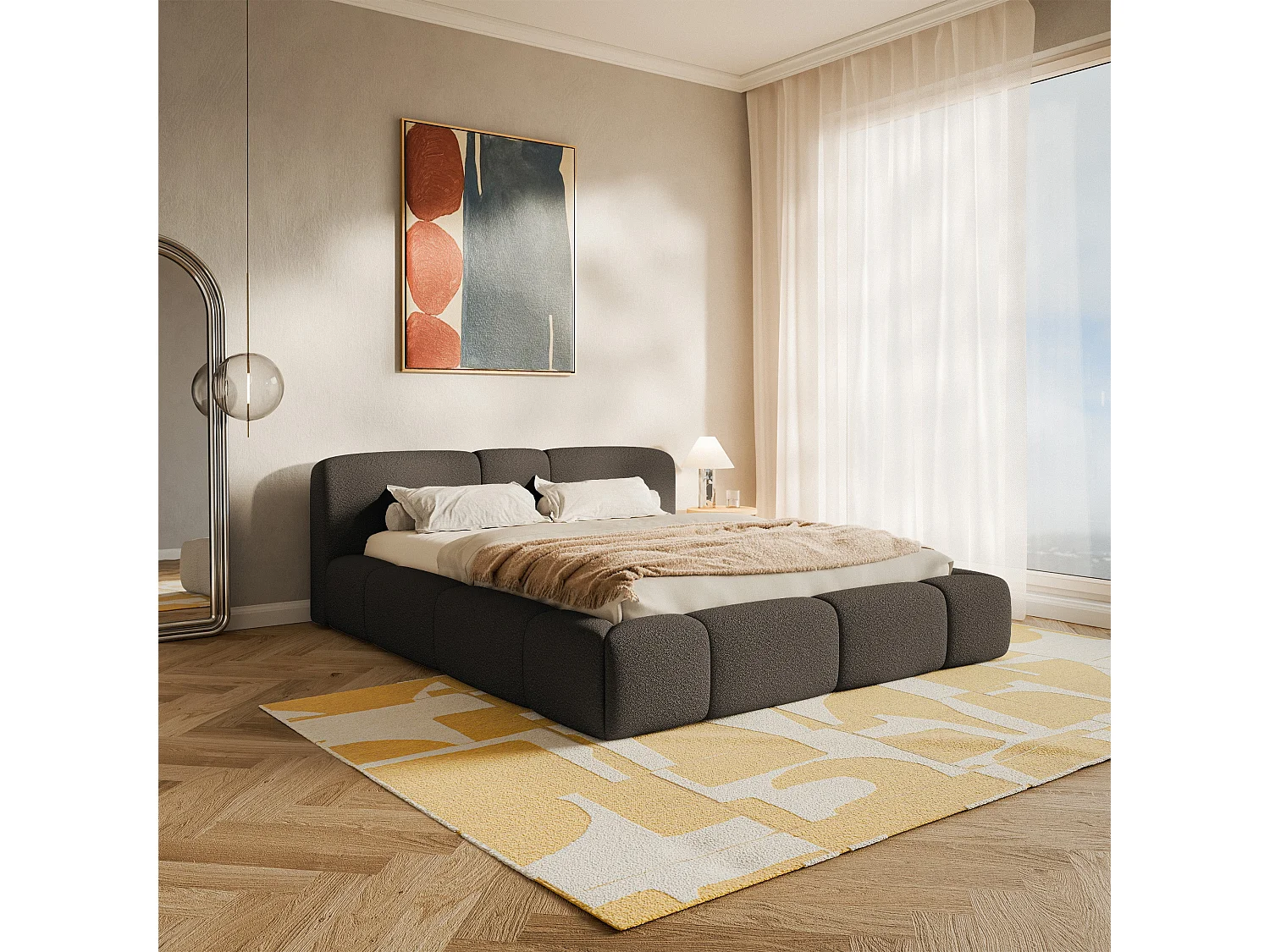 Polsterbett 160x200 cm – Bouclé Braun – BOWIA