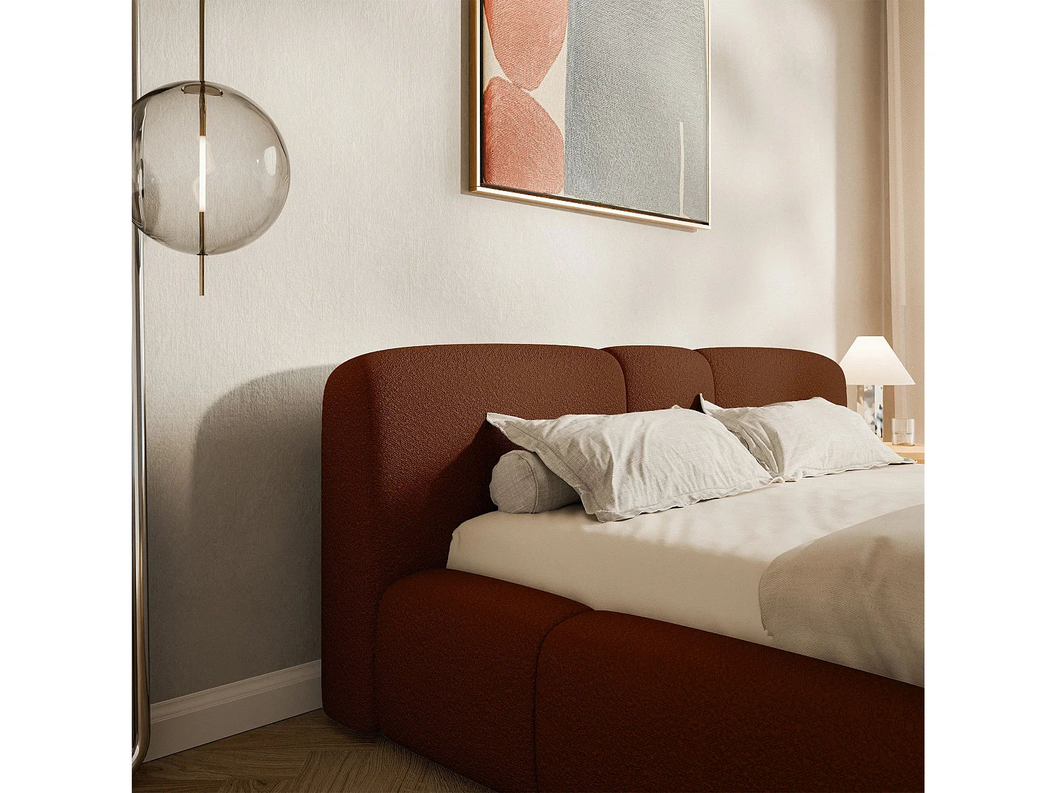Polsterbett 200x200 cm – Bettkasten – Bouclé Kupfer – BOWIA