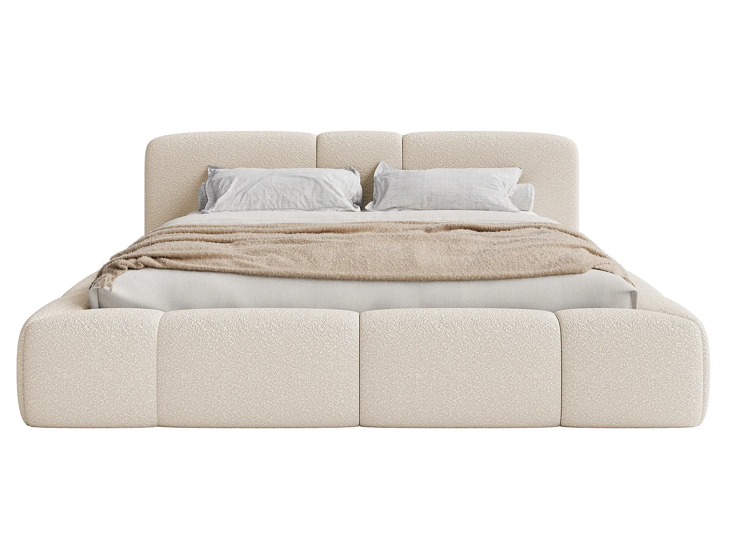 Polsterbett 160x200 cm – Bettkasten – Bouclé Hellbeige – BOWIA