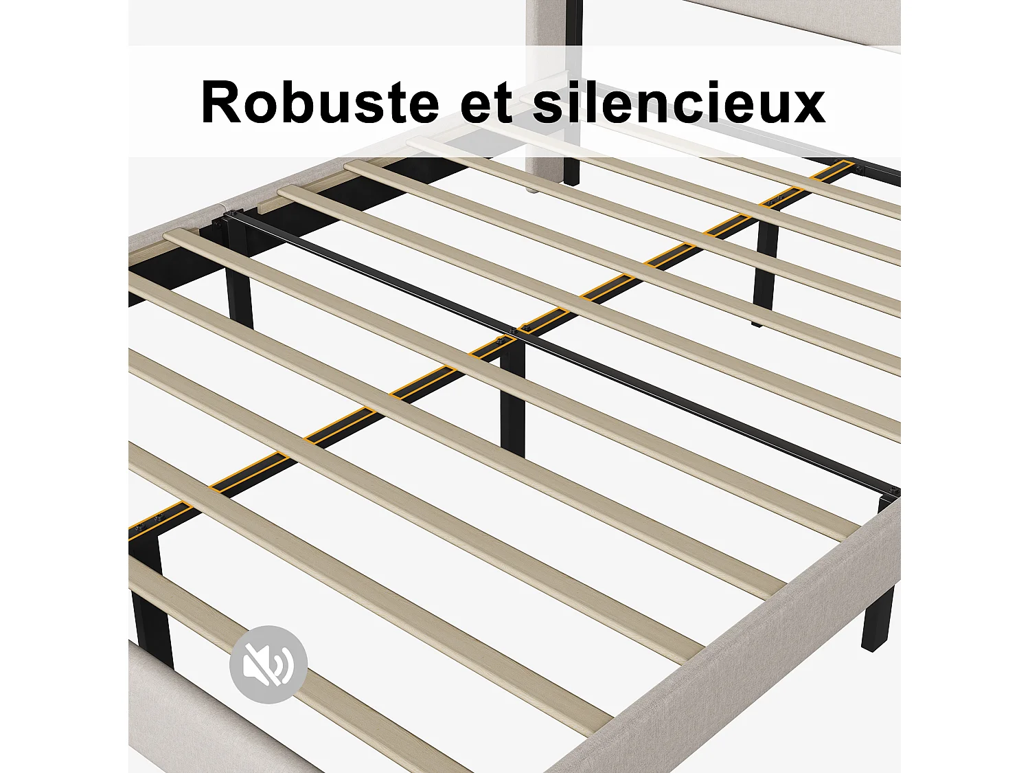 Lit 140x200 avec sommier à lattes, Cadre de lit avec tête de lit capitonnée, pour Adultes et Adolescents, Lit rembourré en tissu lin, Beige