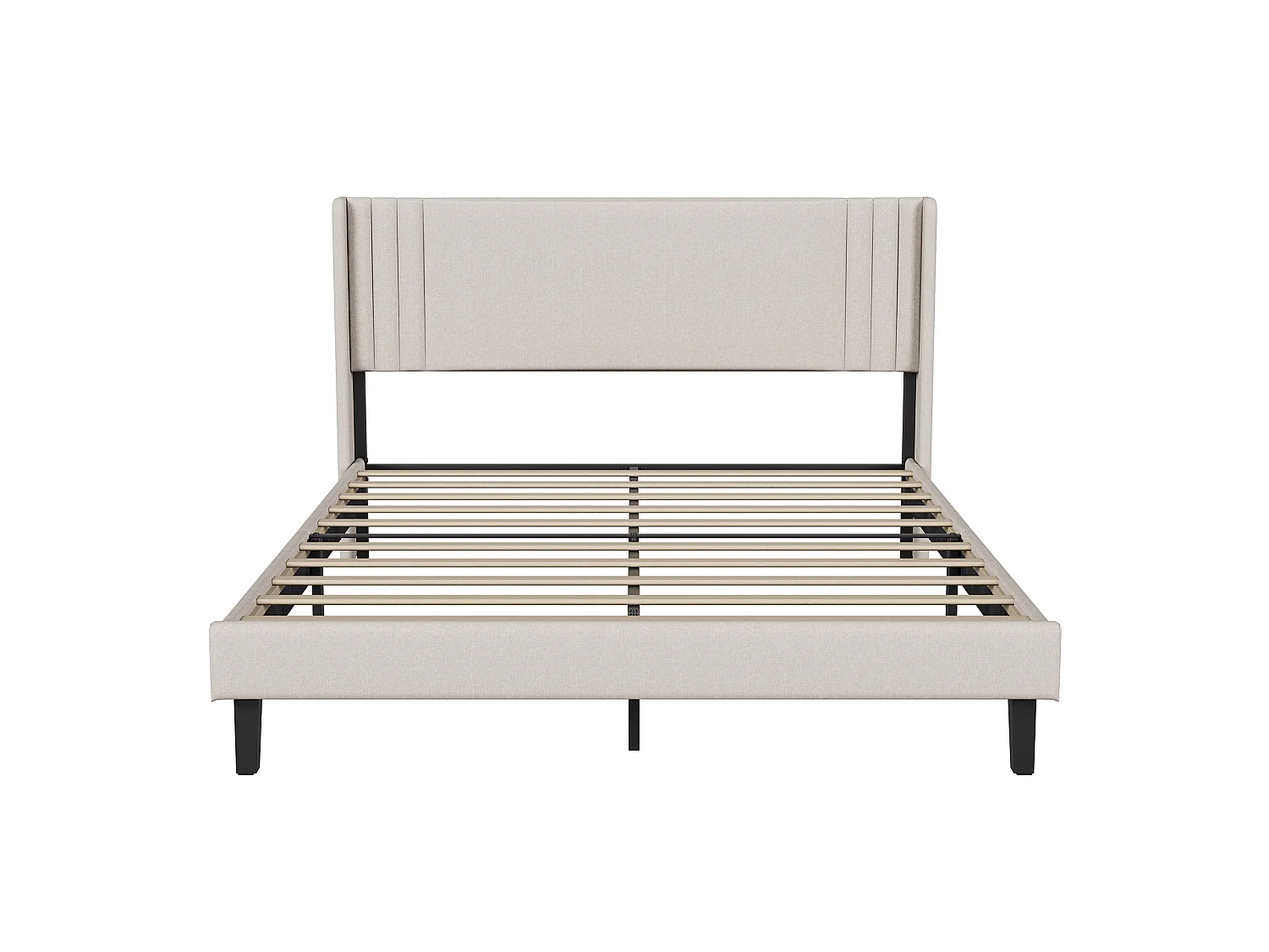 Lit 140x200 avec sommier à lattes, Cadre de lit avec tête de lit capitonnée, pour Adultes et Adolescents, Lit rembourré en tissu lin, Beige