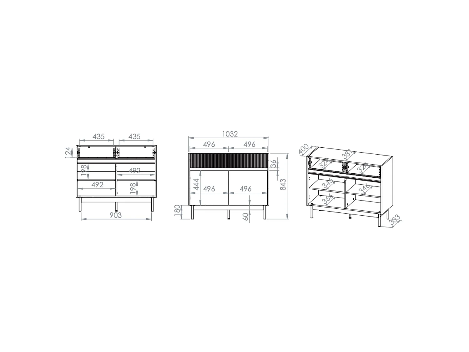 Sideboard mit 2 Schubladen – Kaschmirgrau/Eichenholzoptik – 104 cm – DUNEA