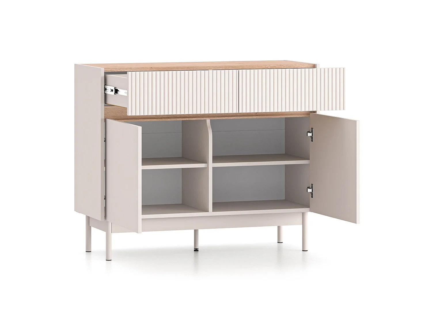 Buffet 2 portes avec 2 tiroirs – Gris cachemire/aspect chêne – 104 cm – DUNEA