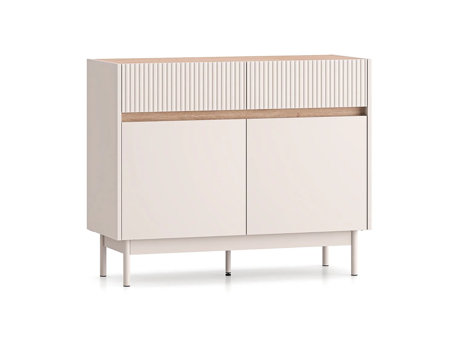 Buffet 2 portes avec 2 tiroirs – Gris cachemire/aspect chêne – 104 cm – DUNEA