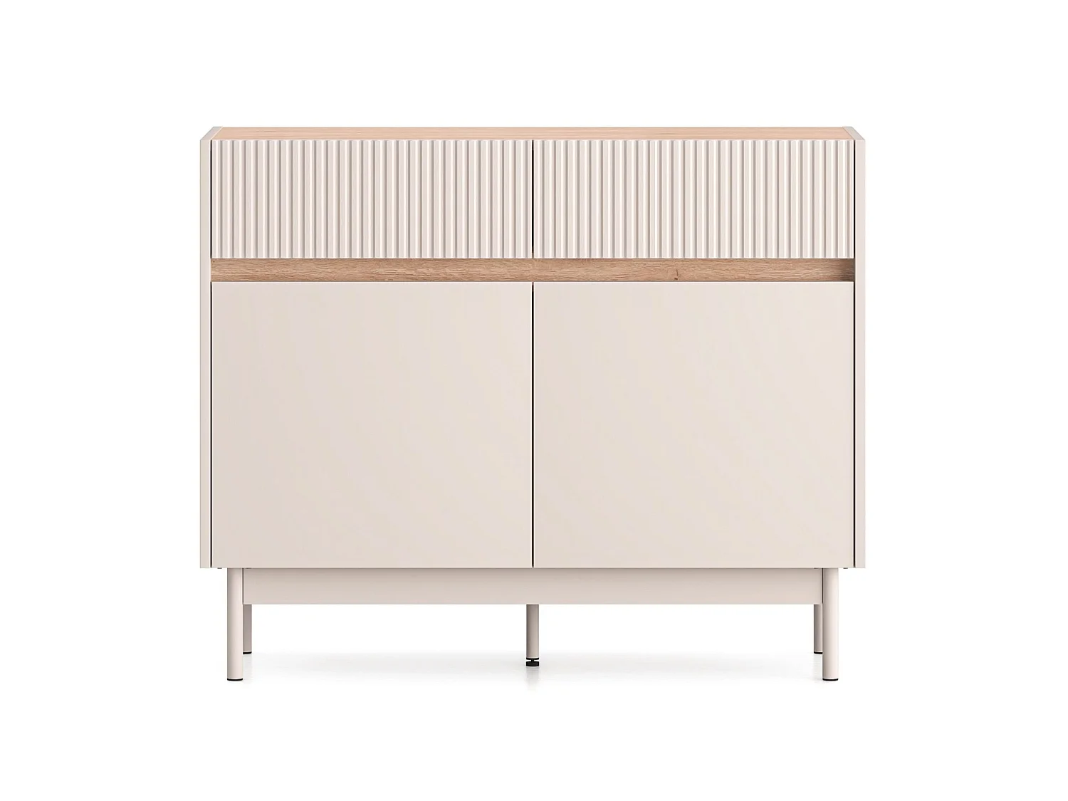 Buffet 2 portes avec 2 tiroirs – Gris cachemire/aspect chêne – 104 cm – DUNEA