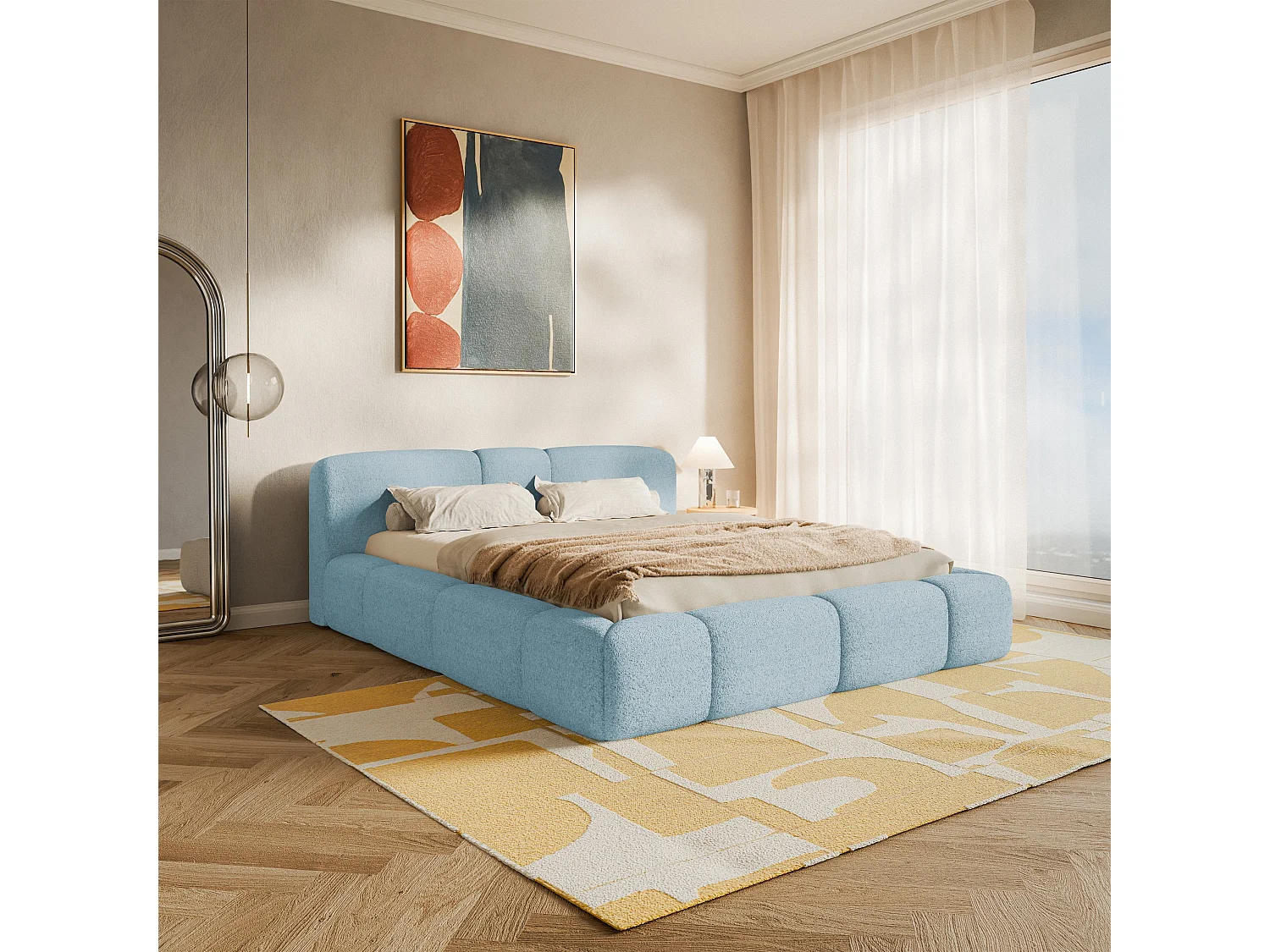Polsterbett 200x200 cm – Plüsch Blau – BOWIA
