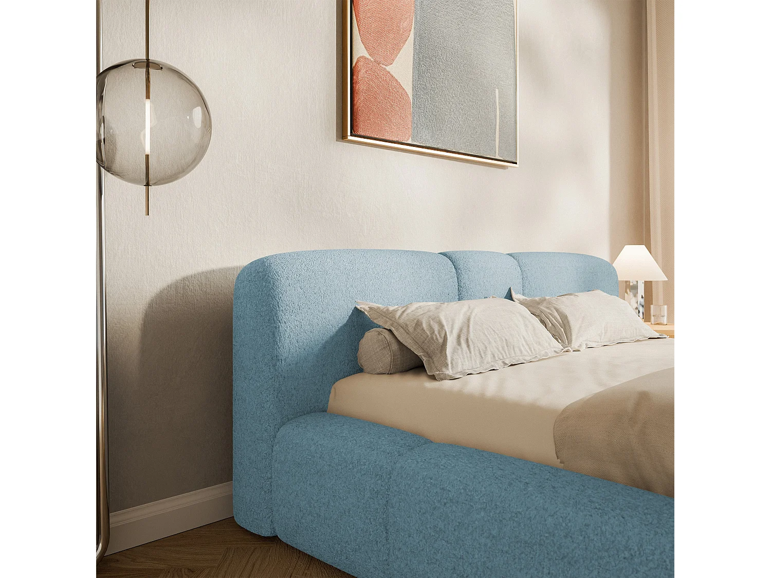 Polsterbett 180x200 cm – Bettkasten – Plüsch Blau – BOWIA