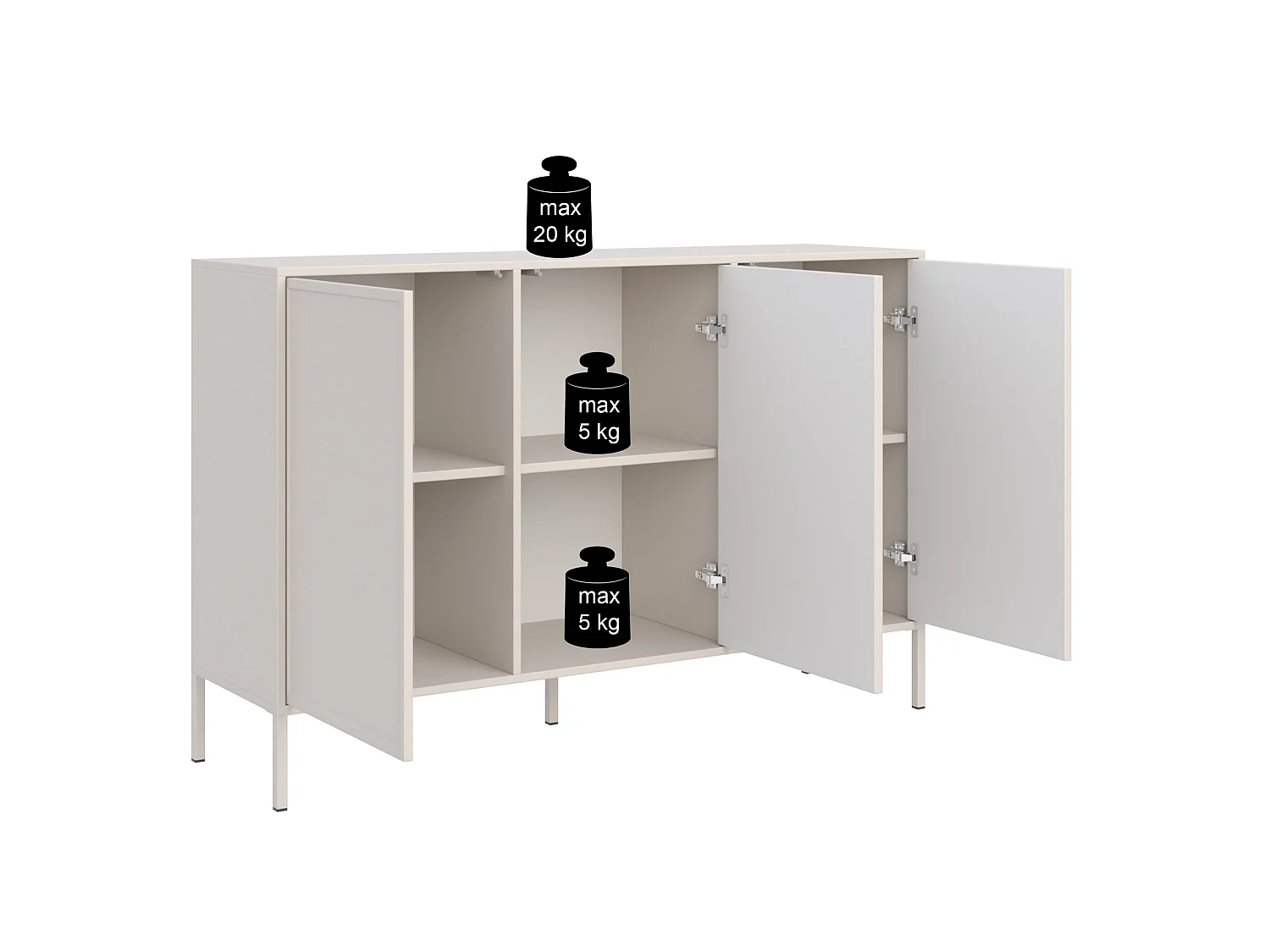Sideboard 3-türig, Weiß, 150 cm - VELVETO