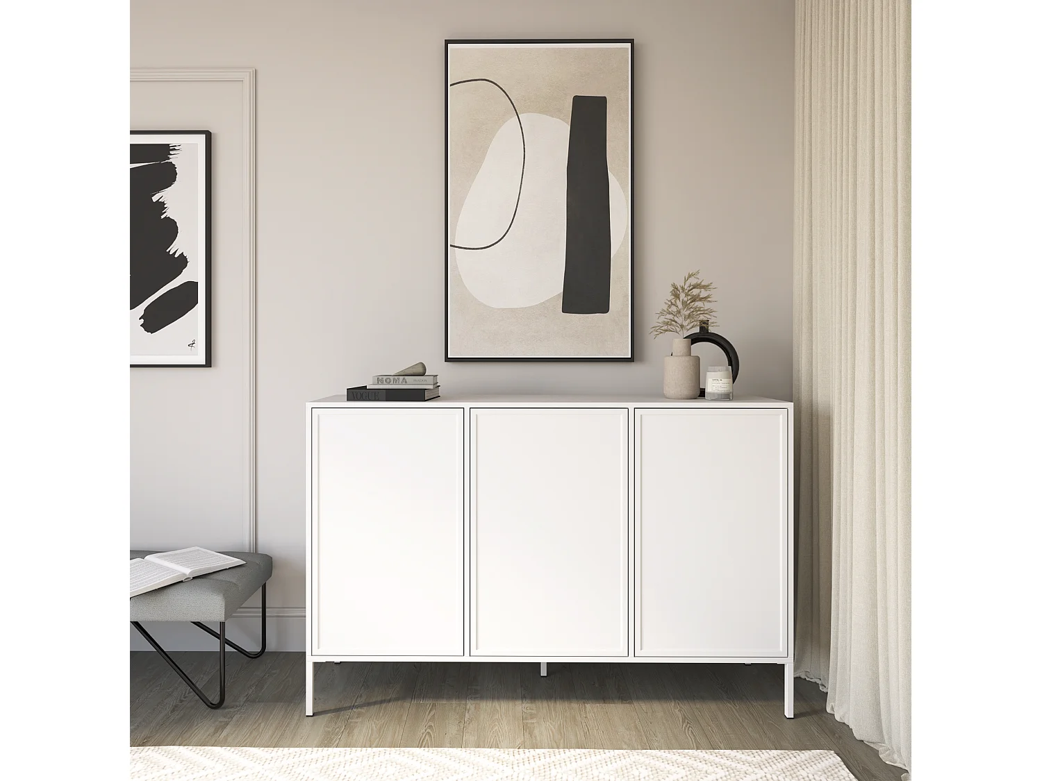 Sideboard 3-türig, Weiß, 150 cm - VELVETO