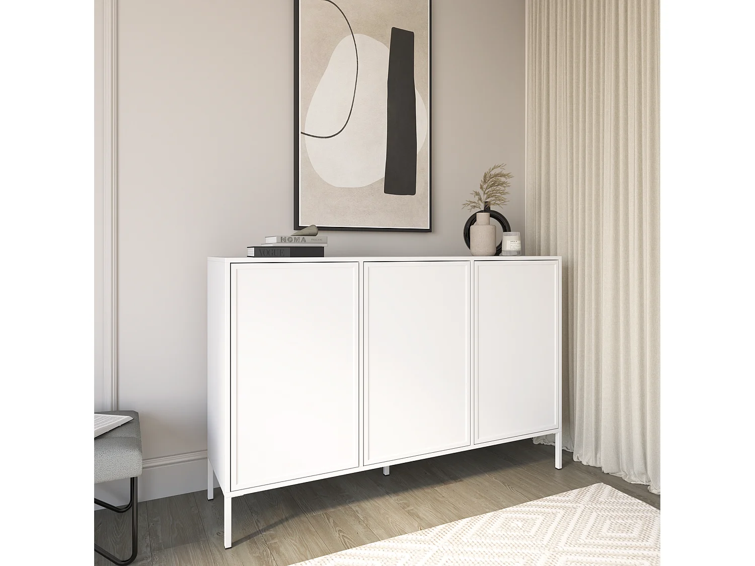 Sideboard 3-türig, Weiß, 150 cm - VELVETO