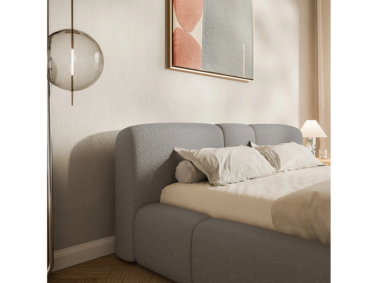 Polsterbett 160x200 cm – Bouclé Hellgrau – BOWIA