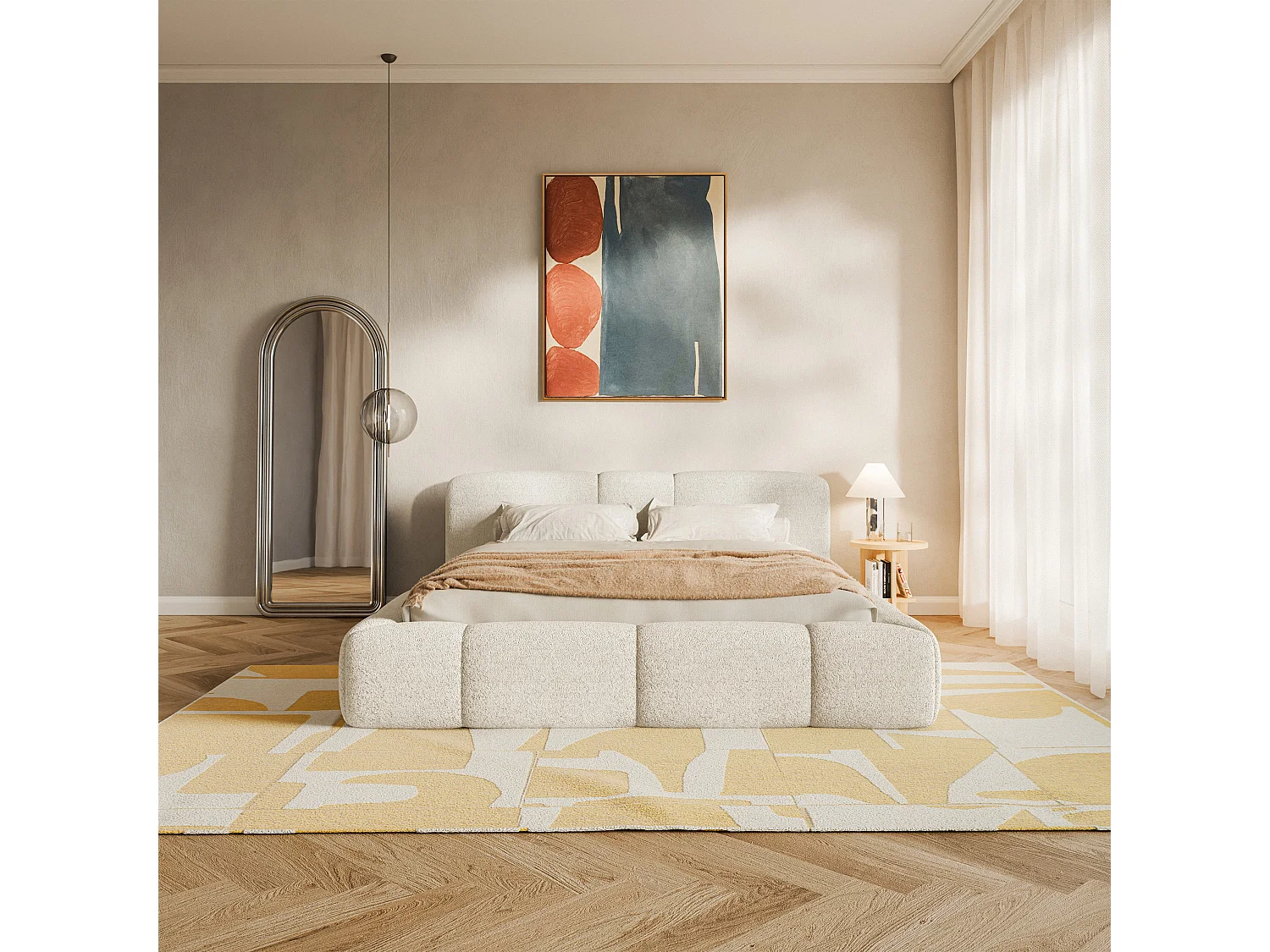 Polsterbett 140x200 cm – Plüsch Hellbeige – BOWIA