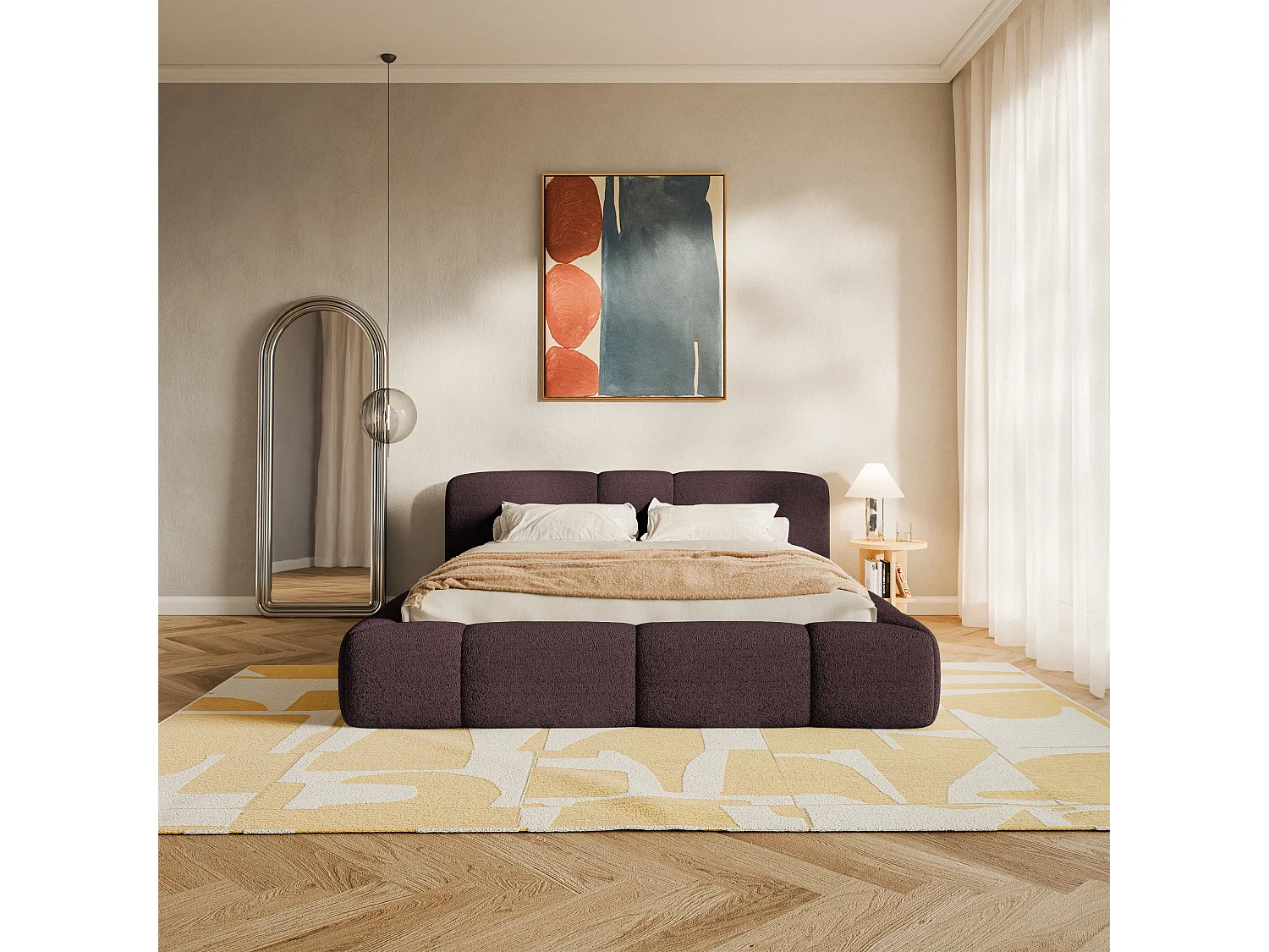 Polsterbett 160x200 cm – Bettkasten – Plüsch Burgund – BOWIA