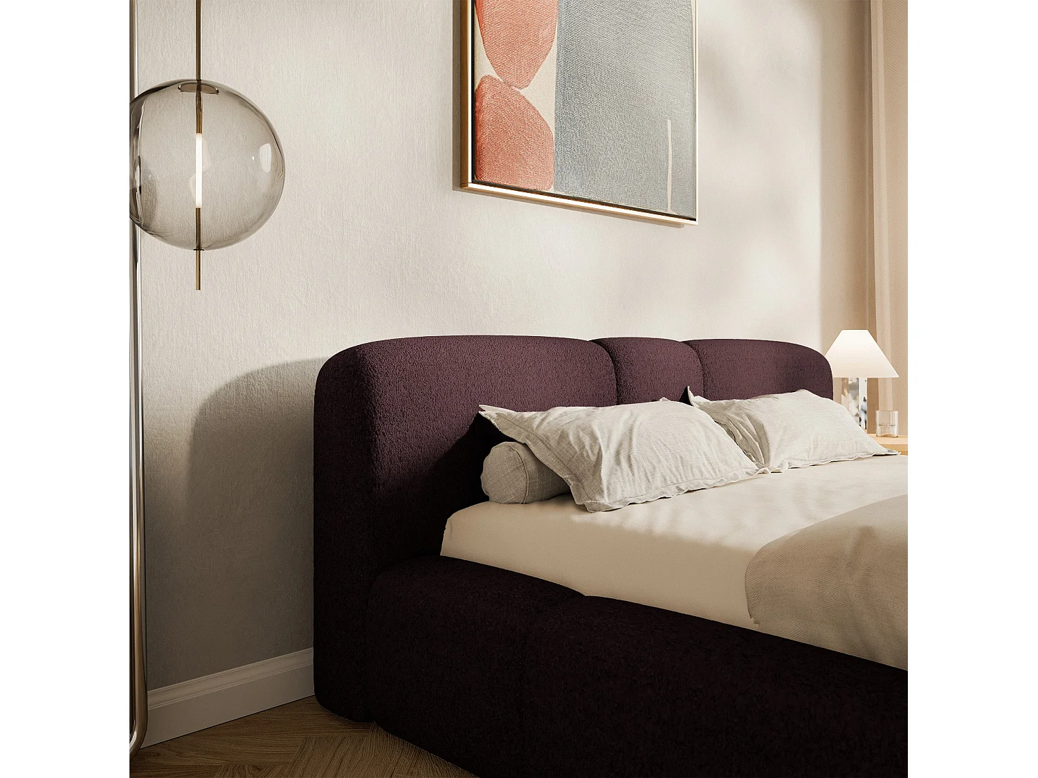 Polsterbett 160x200 cm – Bettkasten – Plüsch Burgund – BOWIA