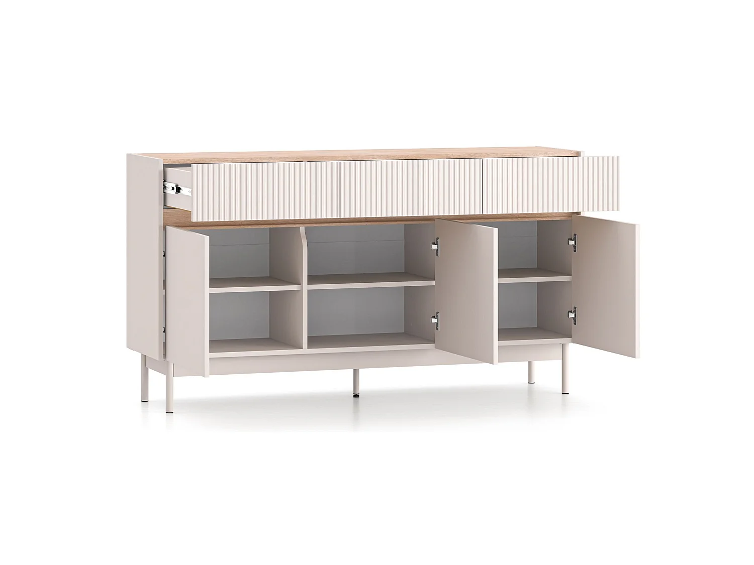 Sideboard mit 3 Schubladen – Kaschmirgrau/Eichenholzoptik – 154 cm – DUNEA