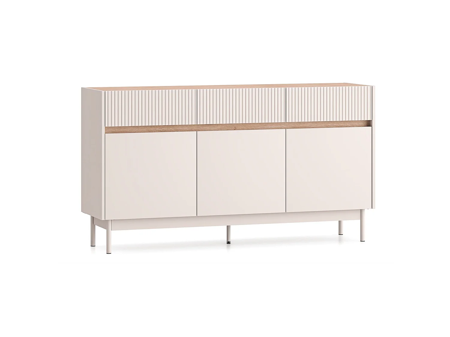 Sideboard mit 3 Schubladen – Kaschmirgrau/Eichenholzoptik – 154 cm – DUNEA