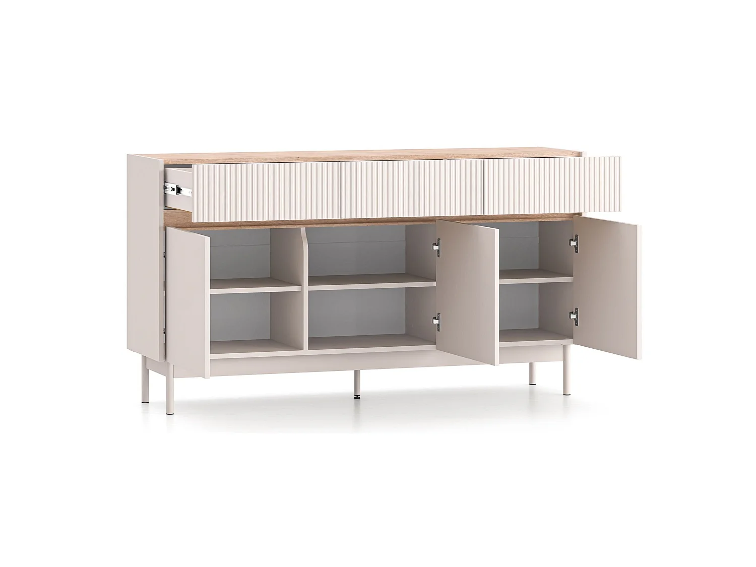 Buffet 3 portes avec 3 tiroirs – Gris cachemire/aspect chêne – 154 cm – DUNEA