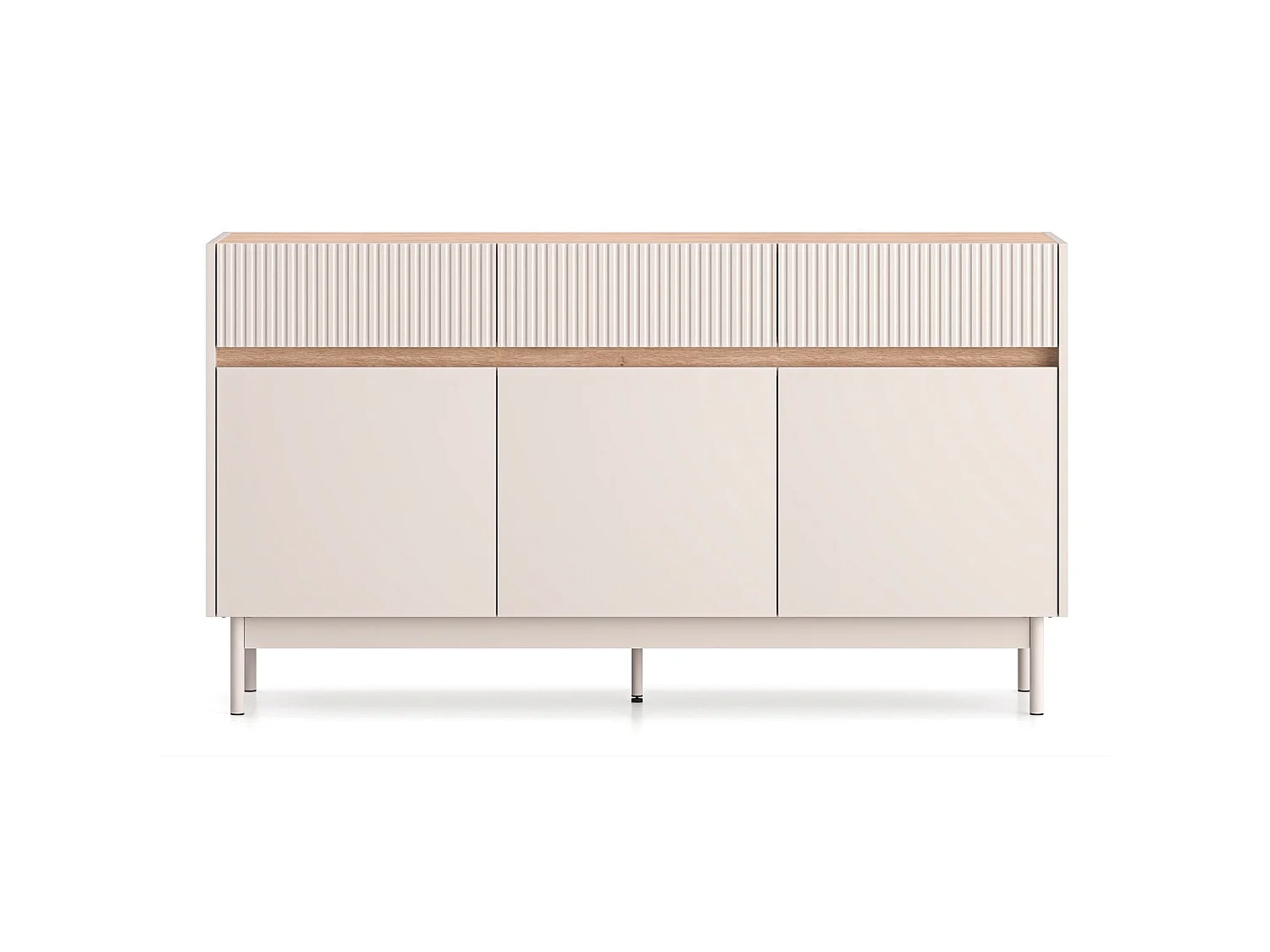 Buffet 3 portes avec 3 tiroirs – Gris cachemire/aspect chêne – 154 cm – DUNEA