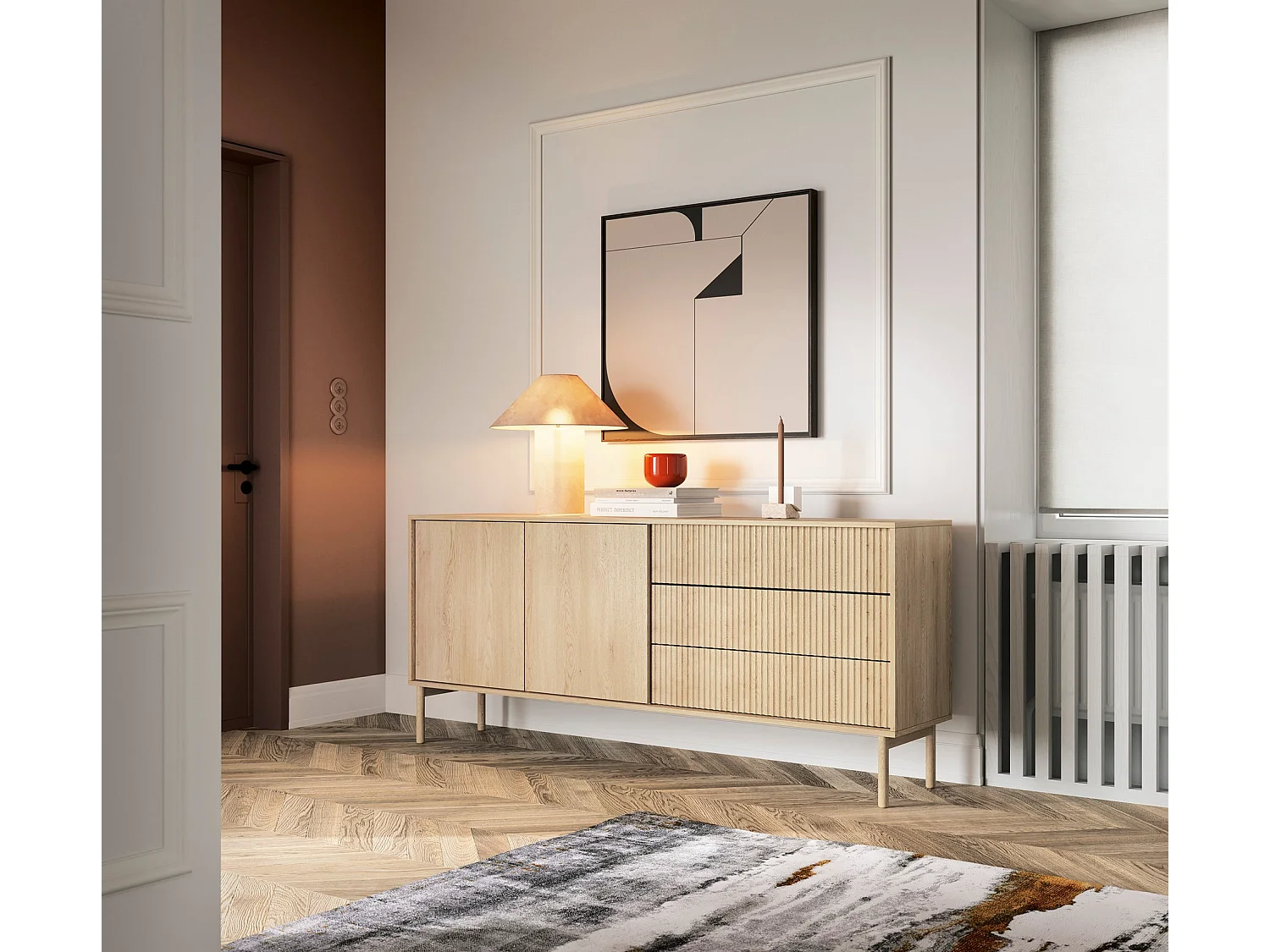 Sideboard 3-türig,3 Schubladen, Cremona Eiche, 187 cm - TAVO