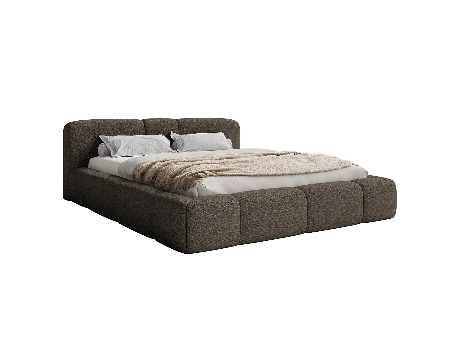 Polsterbett 200x200 cm – Bouclé Braun – BOWIA