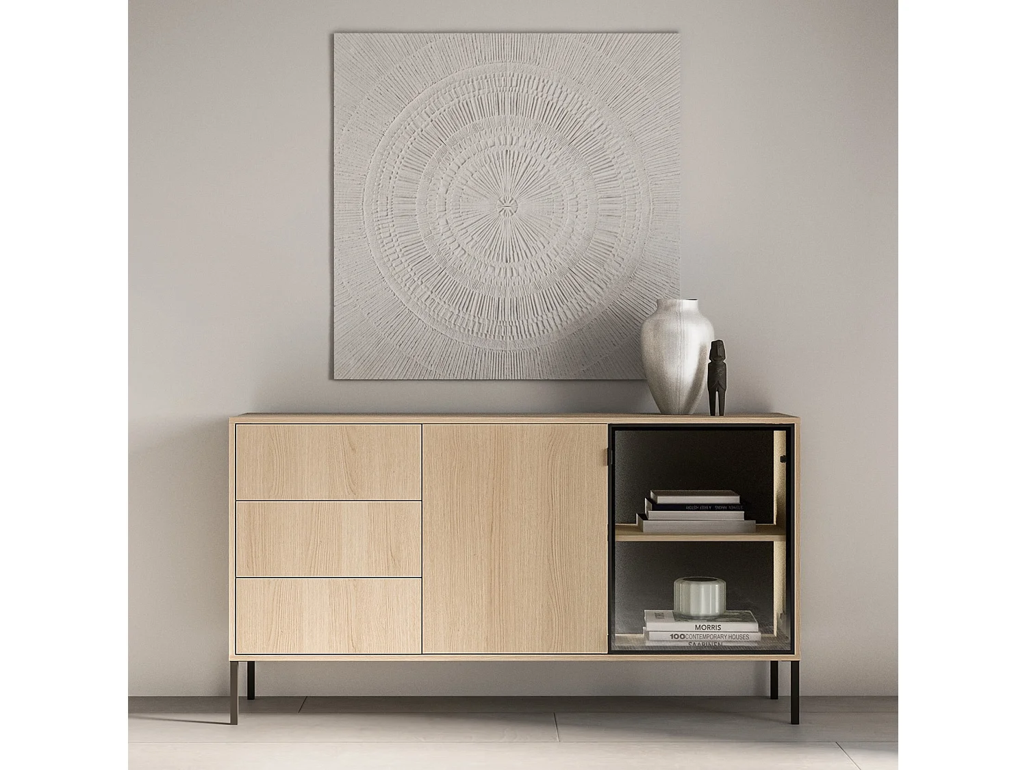 Dressoir 2-deurs - 2 lades - Lindberg eiken - 160 cm - BARNEE